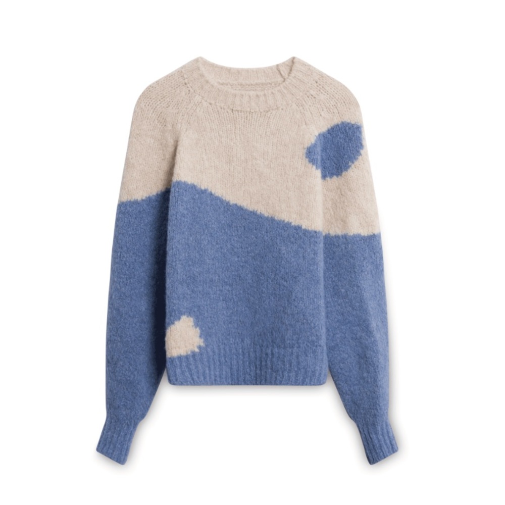 Paloma Wool Yin Yang Chunky Knit Sweater Blue White Intarsia Cozy Wool Alpaca